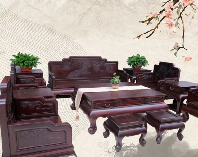 赞比亚紫檀明清式家具 客厅中式十三件富贵满堂家具--张家港梓林国际贸易有限公司