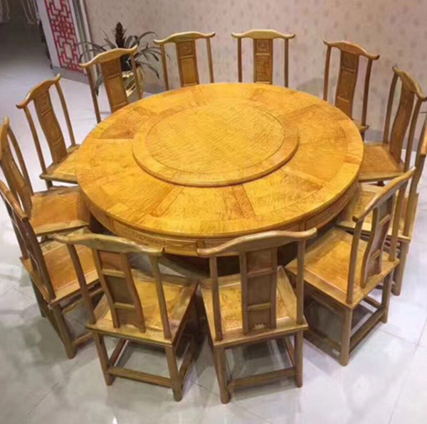 金丝楠木圆形餐桌家具九件套图3