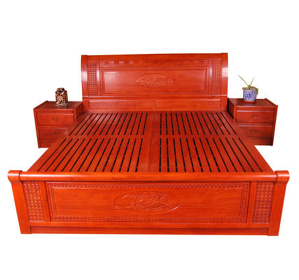 中式红木家具雕刻带储物床头柜环保实木床1.8米大床--上海芝兰家具有限公司