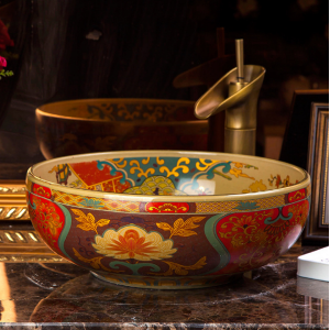 景德镇陶瓷艺术台盆 酒店洗手盆 中式古典圆形台上盆