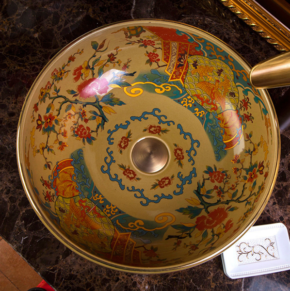 景德镇陶瓷艺术台盆 酒店洗手盆 中式古典圆形台上盆图3