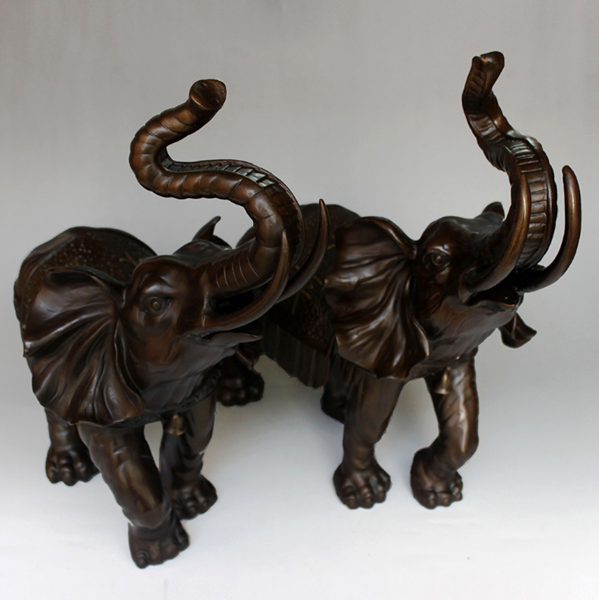 开光纯铜象一对大号太平吉祥铜大象工艺品摆件--上海古叶商贸有限公司