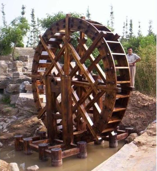 户外防腐木水车景区景观碳化木水车小区公园木质水车直径150厘米--上海广择园林景观工程有限公司