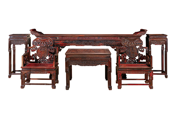 古典红木老挝大红酸枝中堂6件套--金德林古典红木家具