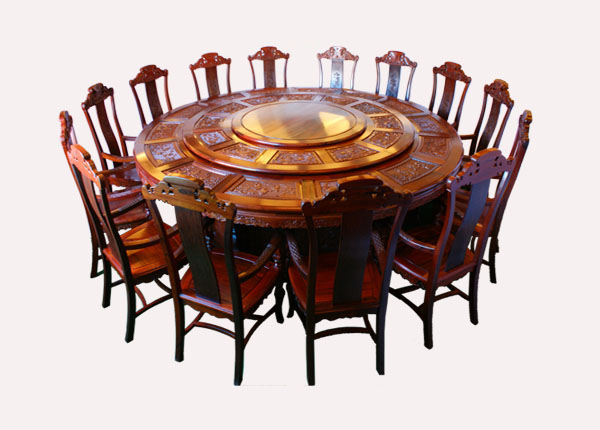 红木古典家具3米如意圆台餐厅套装系列--瑞丽市明君宏冠家具有限公司