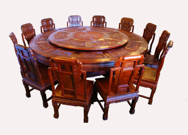 古典木雕红木全雕圆台餐桌套件--瑞丽市明君宏冠家具有限公司