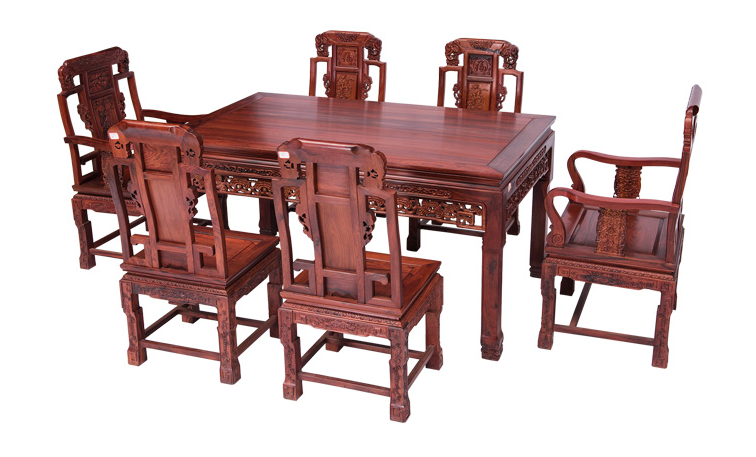 酸枝灵芝餐桌七件套--腾冲驼行古典家具有限公司