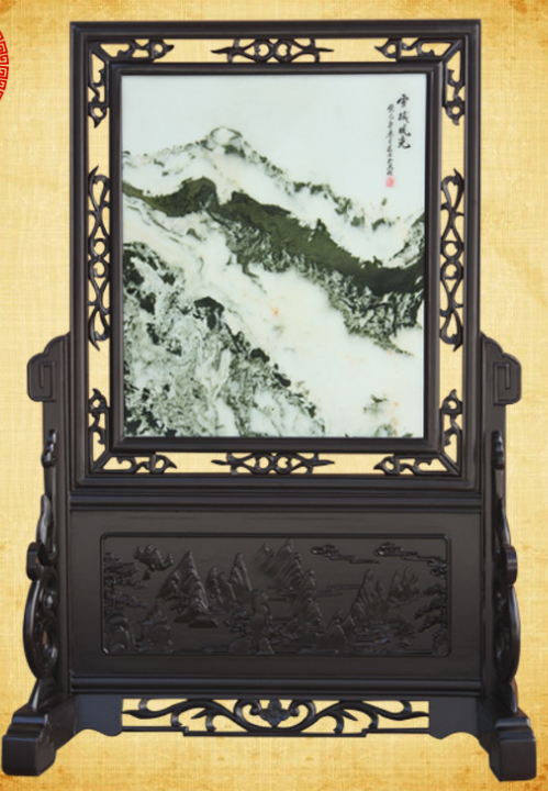 天然大理石画《雪域风光》 实木座屏 家居办公 礼品图1