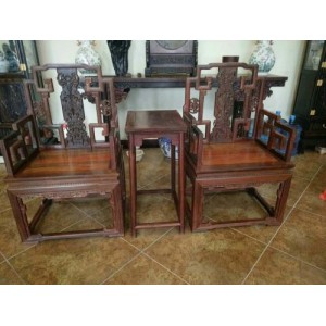 老挝大红酸枝太师椅三件套