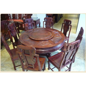 小叶红檀 吉祥中式仿古圆餐桌9件套 实木桌