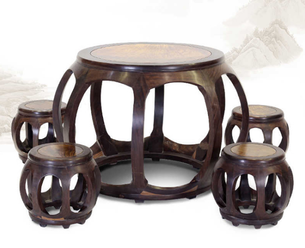 古典实木圆鼓桌五件套--重庆楠香缘古典家具有限公司