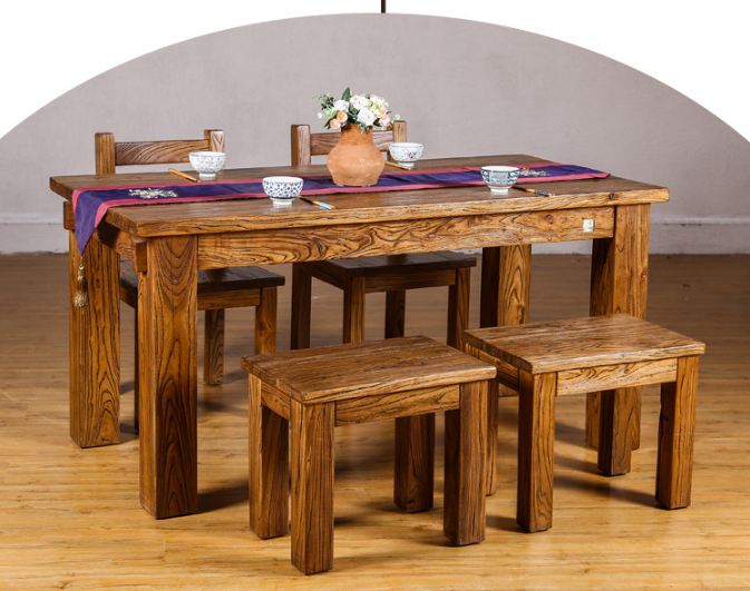 榆木一桌四椅定制餐桌中式简约餐桌--沙坪坝区博才制木工艺厂