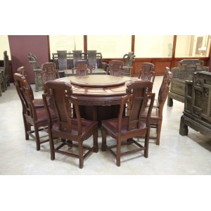 小叶红檀圆台桌椅1.38米明式餐桌象头餐桌