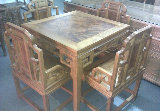 金丝楠方餐桌桌椅套装--北京徽州宏记古典家具店