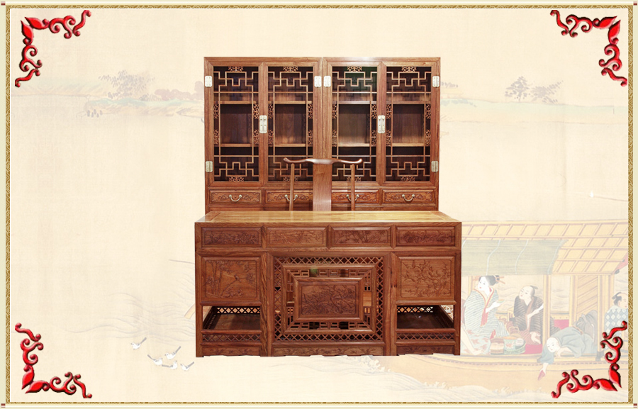 中式书柜储物柜实木系列图1