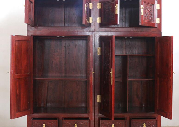 实木大衣柜 雕花顶箱柜储物柜高柜 榆木古典中式仿古衣柜图2