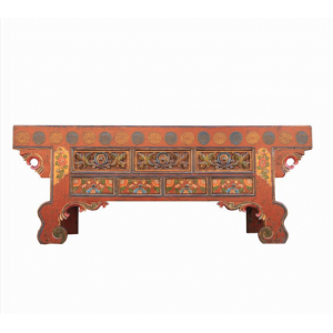 新中式实木家具古典摆设松木彩绘供案条案供桌 藏式老雕花板条案