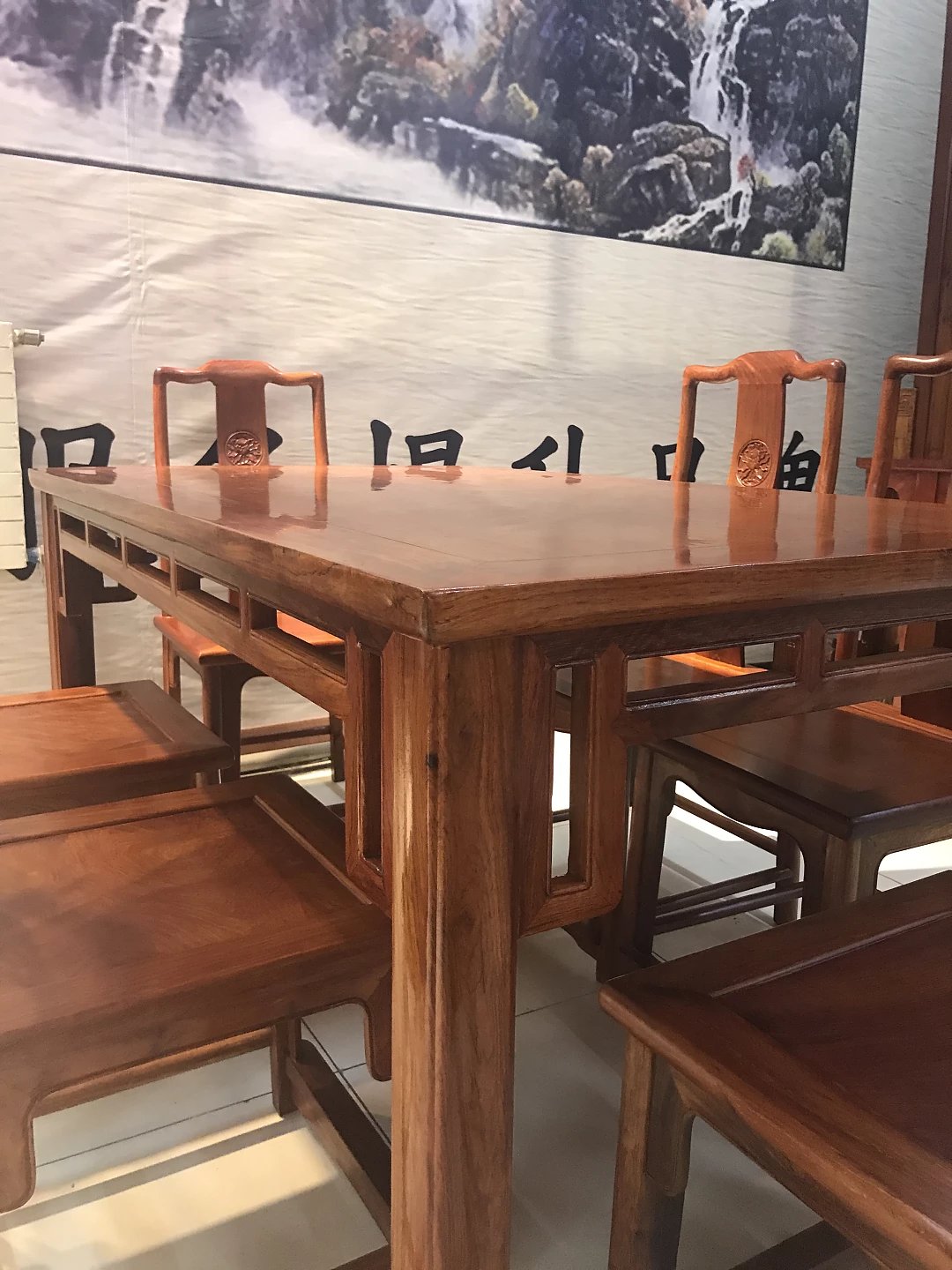 大果紫檀中式实木餐桌七件套图2