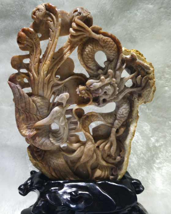 纯天然珊瑚玉菊花石摆件 龙凤呈祥 摆件--北京艺德雅苑工艺品店