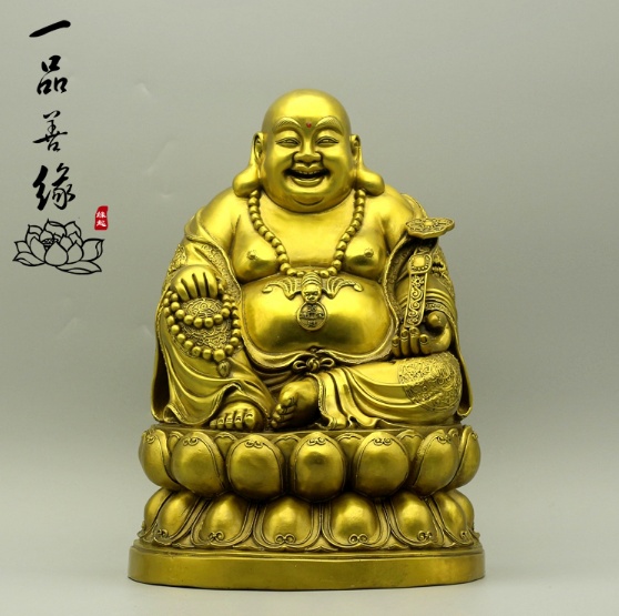 佛教用品 开光黄铜笑佛摆件 大号弥勒佛像摆设托如意佛铜像工艺品--北京一品善缘文化传播有限责任公司