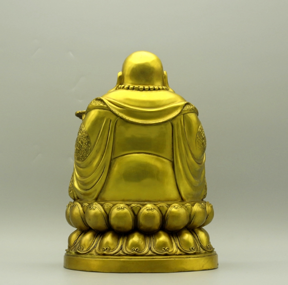 佛教用品 开光黄铜笑佛摆件 大号弥勒佛像摆设托如意佛铜像工艺品图3