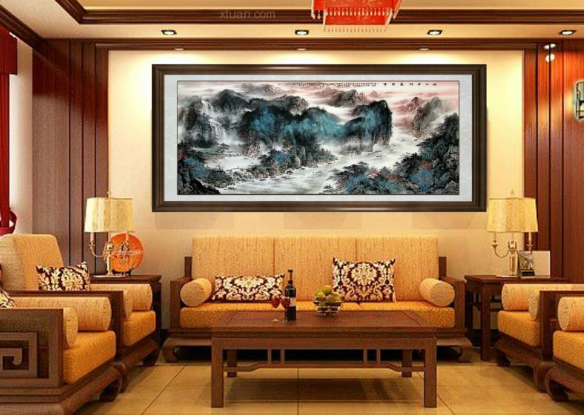 办公室书房客厅装饰品水墨中国风山水画字画文化八尺山水画图2