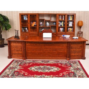 仿古家具榆木办公桌实木大班台老板桌书房组合中式古典写字台家用