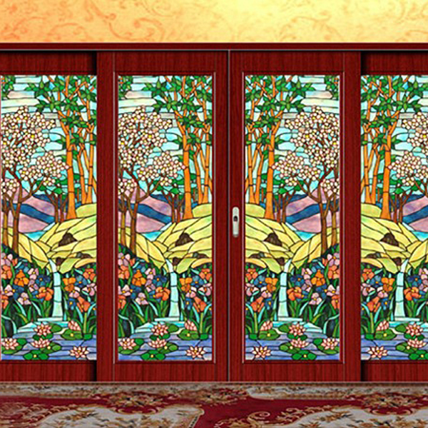 3联屏风厨房玄关隔断实木推拉门窗墙面灯片教堂彩色艺术玻璃   价格按平方计算图2