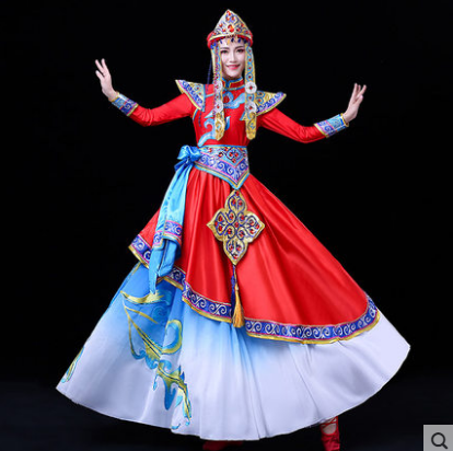 蒙古服装蒙古族演出服少数民族舞蹈服安代舞顶碗舞筷子舞服装女--