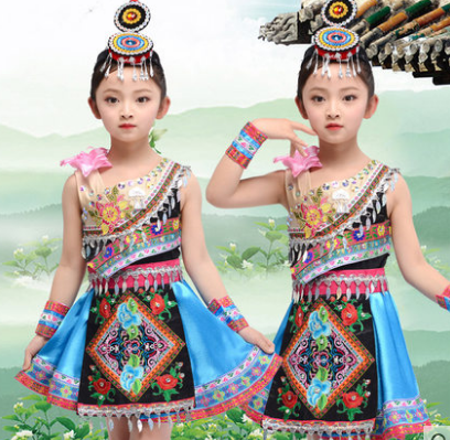畲族少数民族服装儿童苗族演出服女童侗族衣服舞蹈苗服图3