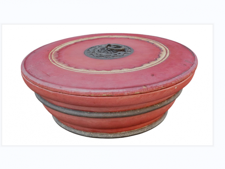 1102-7朱红漆莲纹盆盒